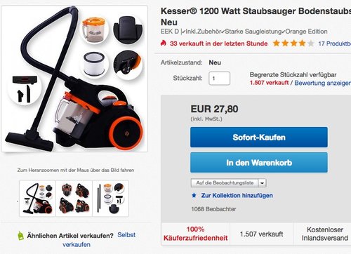 Kesser Zyklonstaubsauger Staubsauger Bodenstaubsauger Beutellos mit Hepa Filter  - jetzt 30% billiger