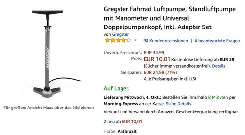 Gregster Fahrrad Luftpumpe, Standluftpumpe mit Manometer und Universal Doppelpumpenkopf - jetzt 54% billiger Gregster Fahrrad Luftpumpe, Standluftpumpe mit Manometer und Universal Doppelpumpenkopf - jetzt 54% billiger