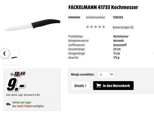 FACKELMANN 41733 Kochmesser - jetzt 31% billiger FACKELMANN 41733 Kochmesser - jetzt 31% billiger