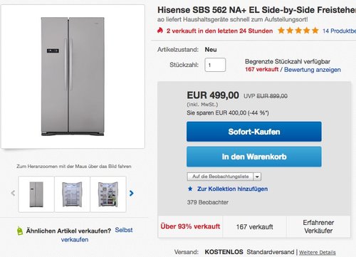 Hisense SBSN EL Kühl-Gefrier-Kombinationen Side-by-Side - jetzt 9% billiger Hisense SBSN EL Kühl-Gefrier-Kombinationen Side-by-Side - jetzt 9% billiger