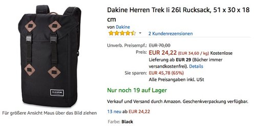 Dakine Herren Trek II 26l Rucksack, 51 x 30 x 18 cm - jetzt 46% billiger Dakine Herren Trek II 26l Rucksack, 51 x 30 x 18 cm - jetzt 46% billiger
