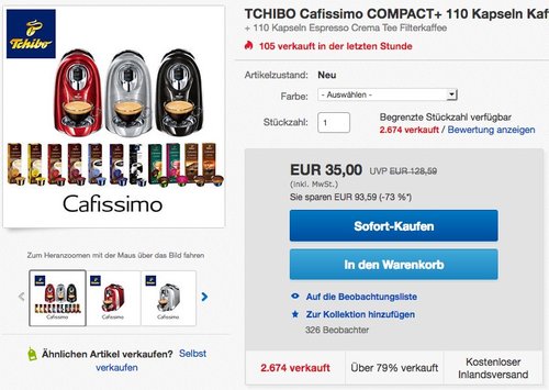 TCHIBO Cafissimo COMPACT inkl. 110 Kapseln - jetzt 46% billiger