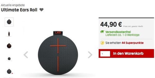 Ultimate Ears ROLL Lautsprecher (Bluetooth, Wasserdicht, Schlagfest) schwarz - jetzt 31% billiger Ultimate Ears ROLL Lautsprecher (Bluetooth, Wasserdicht, Schlagfest) schwarz - jetzt 31% billiger