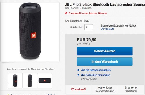 JBL Flip 3 Spritzwasserfester Tragbarer Bluetooth-Lautsprecher - jetzt 16% billiger JBL Flip 3 Spritzwasserfester Tragbarer Bluetooth-Lautsprecher - jetzt 16% billiger