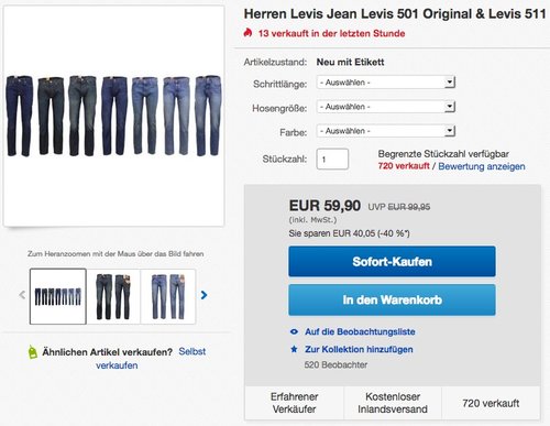 Herren Levis Jean Levis 501 Original - jetzt 25% billiger Herren Levis Jean Levis 501 Original - jetzt 25% billiger