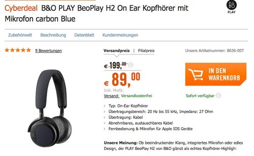 B&O PLAY by Bang & Olufsen Beoplay H2 On-Ear Kopfhörer - jetzt 26% billiger B&O PLAY by Bang & Olufsen Beoplay H2 On-Ear Kopfhörer - jetzt 26% billiger
