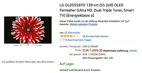 LG OLED55B7D 139 cm (55 Zoll) OLED Fernseher - jetzt 7% billiger