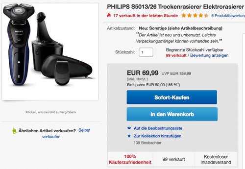 Philips Rasierer Series 500 S5013/26 + Reinigungsstation - jetzt 35% billiger Philips Rasierer Series 500 S5013/26 + Reinigungsstation - jetzt 35% billiger