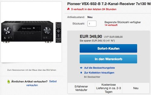 Pioneer VSX-932-B 7.2 Netzwerk AV-Receiver - jetzt 12% billiger Pioneer VSX-932-B 7.2 Netzwerk AV-Receiver - jetzt 12% billiger