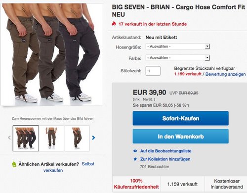 BIG SEVEN  BRIAN  Cargo Hose Comfort Fit - jetzt 20% billiger