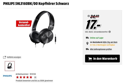 Philips SHL3160BK/00 Kopfhörer schwarz - jetzt 39% billiger Philips SHL3160BK/00 Kopfhörer schwarz - jetzt 39% billiger