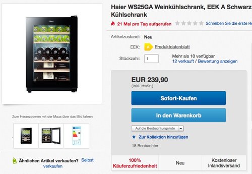 Haier WS25GA Weinkühlschrank - jetzt 42% billiger Haier WS25GA Weinkühlschrank - jetzt 42% billiger