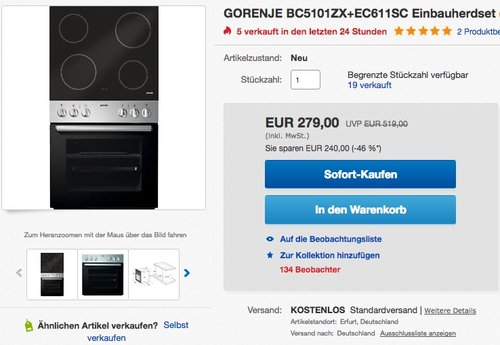 GORENJE BC5101ZX+EC611SC Einbauherdset - jetzt 36% billiger GORENJE BC5101ZX+EC611SC Einbauherdset - jetzt 36% billiger