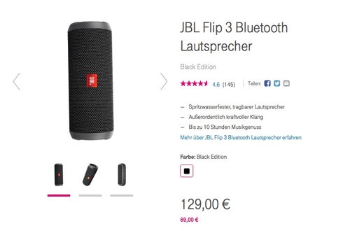 JBL Flip 3 Bluetooth Lautsprecher Schwarz - jetzt 14% billiger JBL Flip 3 Bluetooth Lautsprecher Schwarz - jetzt 14% billiger