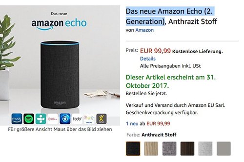 Das neue Amazon Echo (2. Generation) - jetzt 23% billiger
