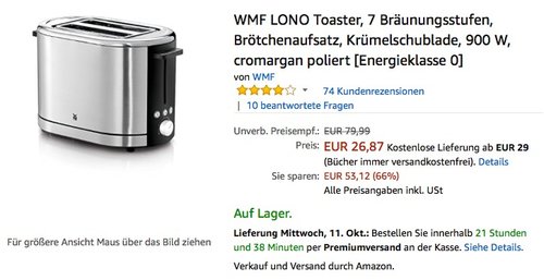 WMF LONO Toaster - jetzt 46% billiger
