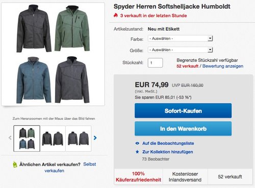 Spyder Herren Softshelljacke Humboldt - jetzt 17% billiger