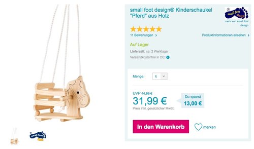 Kinderschaukel "Pferd" aus Holz - jetzt 16% billiger