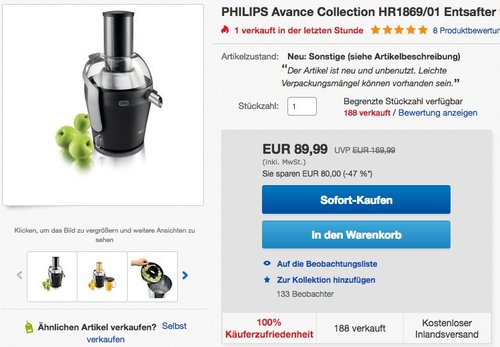 PHILIPS Avance Collection HR1869/01 Entsafter 900W - jetzt 24% billiger PHILIPS Avance Collection HR1869/01 Entsafter 900W - jetzt 24% billiger