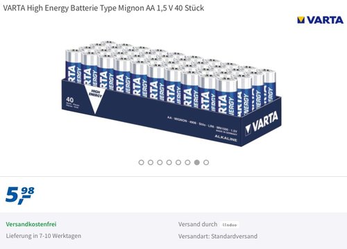 Varta High Energy Batterien Mignon AA LR6 Vorratspack 40 Stück - jetzt 50% billiger