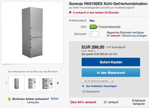 Gorenje RK 6192 EX Kühl-Gefrier-Kombination - jetzt 14% billiger Gorenje RK 6192 EX Kühl-Gefrier-Kombination - jetzt 14% billiger