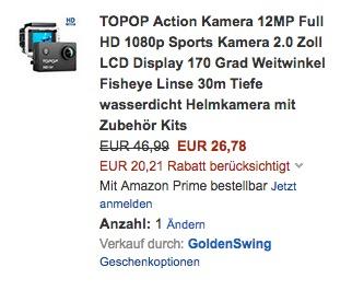 TOPOP Action Kamera 12MP Full HD 1080p  - jetzt 43% billiger