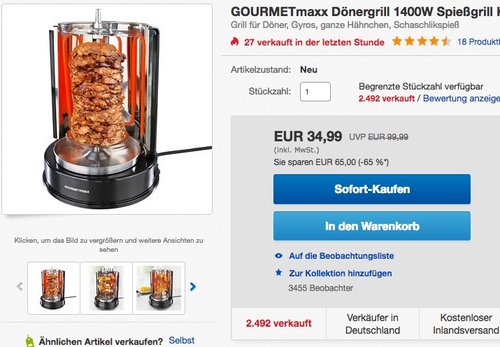 GOURMETmaxx Dönergrill  - jetzt 30% billiger GOURMETmaxx Dönergrill  - jetzt 30% billiger