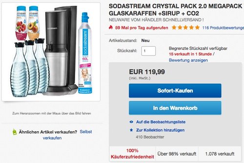 SodaStream CRYSTAL 2.0 Glaskaraffen Wassersprudler - jetzt 4% billiger