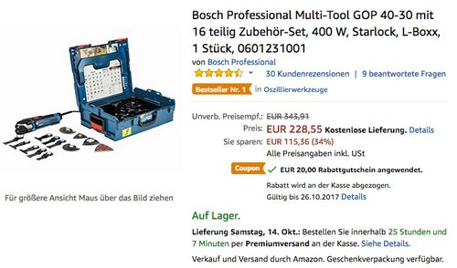 Bosch Professional Multi-Tool GOP 40-30 mit 16 teilig Zubehör-Set - jetzt 6% billiger Bosch Professional Multi-Tool GOP 40-30 mit 16 teilig Zubehör-Set - jetzt 6% billiger