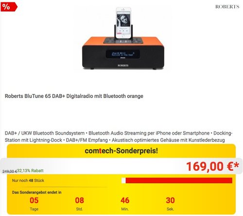 Roberts BluTune 65 DAB+ Digitalradio - jetzt 21% billiger Roberts BluTune 65 DAB+ Digitalradio - jetzt 21% billiger