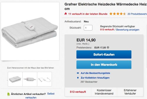 Grafner elektrische Heizdecke 150 x 80 cm - jetzt 25% billiger Grafner elektrische Heizdecke 150 x 80 cm - jetzt 25% billiger