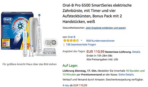 Oral-B Pro 6500 SmartSeries elektrische Zahnbürste - jetzt 15% billiger Oral-B Pro 6500 SmartSeries elektrische Zahnbürste - jetzt 15% billiger