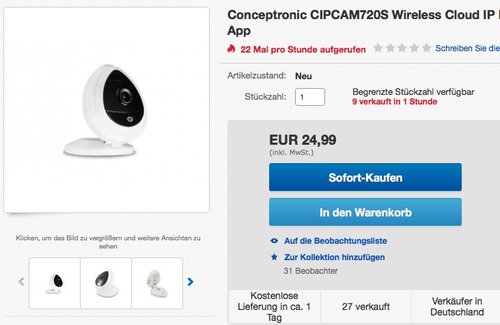 Conceptronic CIPCAM720S Cloud-IP-Kamera - jetzt 32% billiger Conceptronic CIPCAM720S Cloud-IP-Kamera - jetzt 32% billiger