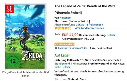 The Legend of Zelda: Breath of the Wild [Nintendo Switch] - jetzt 17% billiger