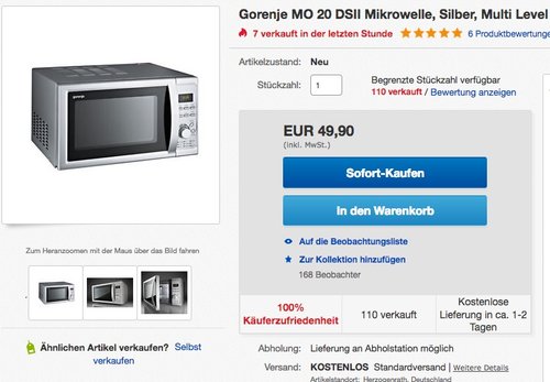 Gorenje MO 20 DSII Mikrowelle - jetzt 33% billiger Gorenje MO 20 DSII Mikrowelle - jetzt 33% billiger