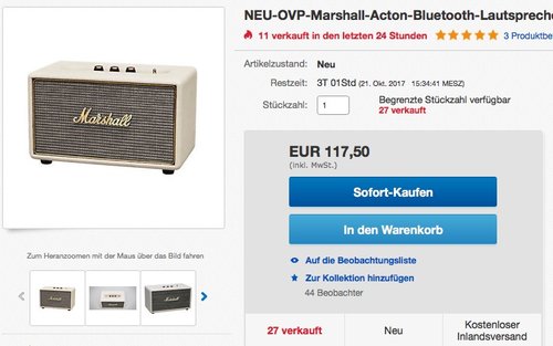 Marshall-Acton-Bluetooth-Lautsprecher-cream - jetzt 19% billiger Marshall-Acton-Bluetooth-Lautsprecher-cream - jetzt 19% billiger
