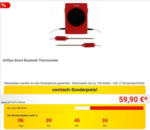 GrillEye Smart Bluetooth Thermometer - jetzt 16% billiger GrillEye Smart Bluetooth Thermometer - jetzt 16% billiger