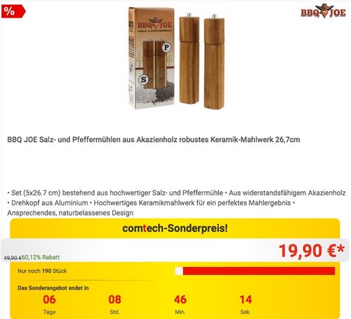 BBQ JOE Salz- und Pfeffermühlen aus Akazienholz robustes Keramik-Mahlwerk 26,7cm BBQ JOE Salz- und Pfeffermühlen aus Akazienholz robustes Keramik-Mahlwerk 26,7cm