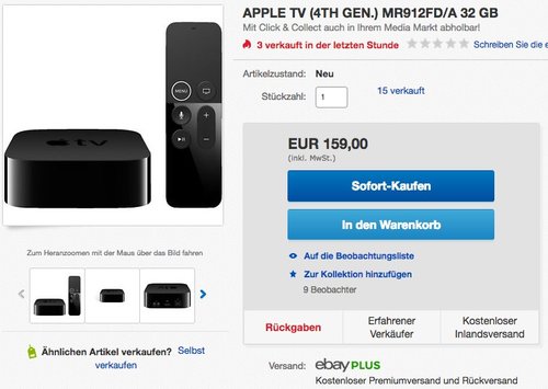 Apple TV 4. Generation 32GB - jetzt 13% billiger Apple TV 4. Generation 32GB - jetzt 13% billiger