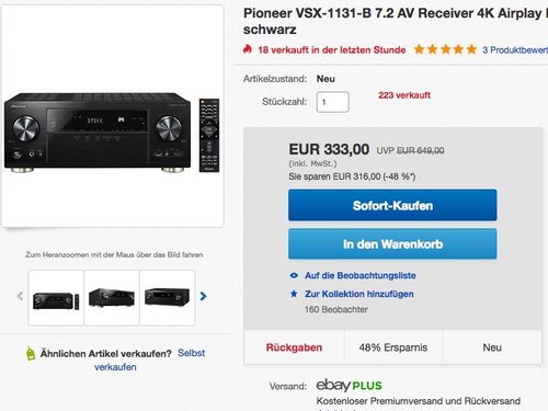 Pioneer VSX-1131-B 7.2 AV-Receiver - jetzt 37% billiger Pioneer VSX-1131-B 7.2 AV-Receiver - jetzt 37% billiger