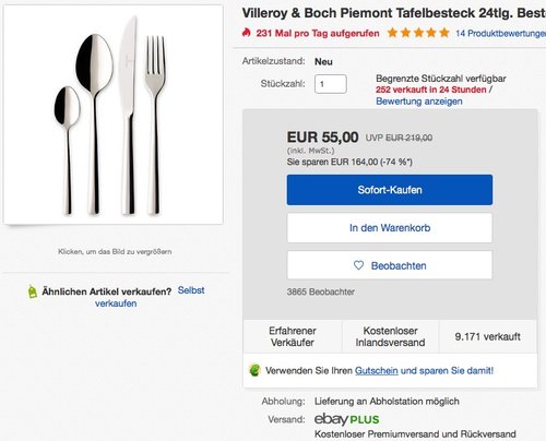 Villeroy & Boch Piemont Tafelbesteck 24tlg - jetzt 36% billiger