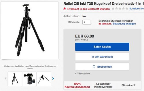 Rollei C5i inkl T2S Kugelkopf Dreibeinstativ 4 in 1 - jetzt 27% billiger Rollei C5i inkl T2S Kugelkopf Dreibeinstativ 4 in 1 - jetzt 27% billiger
