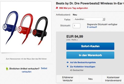Beats by Dr. Dre Powerbeats2 Wireless In-Ear Ohrhörer - jetzt 31% billiger Beats by Dr. Dre Powerbeats2 Wireless In-Ear Ohrhörer - jetzt 31% billiger
