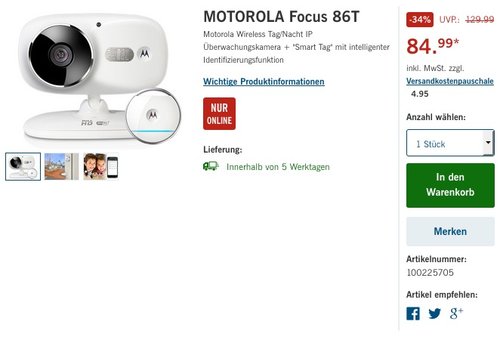 Motorola Focus 86T W-LAN Kamera und Smart Tag - jetzt 22% billiger