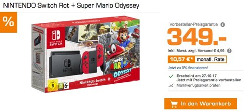 NINTENDO Switch Rot + Super Mario Odyssey - jetzt 10% billiger NINTENDO Switch Rot + Super Mario Odyssey - jetzt 10% billiger
