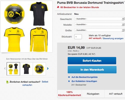 Puma BVB Borussia Dortmund Trainingsshirt - jetzt 27% billiger