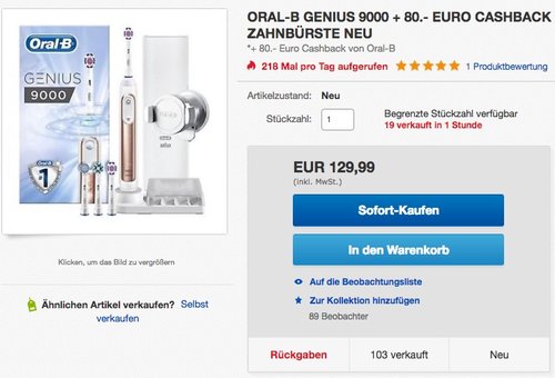 Oral-B Genius 9000 ROSEGOLD Elektrische Zahnbürste - jetzt 24% billiger Oral-B Genius 9000 ROSEGOLD Elektrische Zahnbürste - jetzt 24% billiger