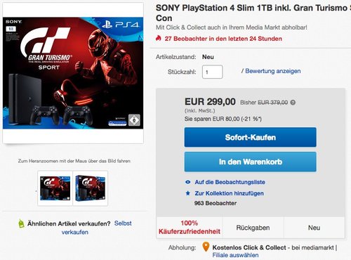 SONY PlayStation 4 Slim 1TB inkl. Gran Turismo Sport + Controller - jetzt 8% billiger
