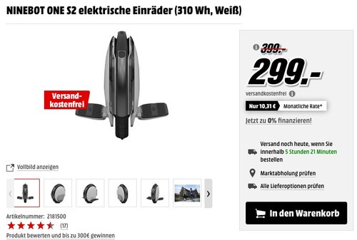 Ninebot One S2 Einrad Elektro - jetzt 25% billiger Ninebot One S2 Einrad Elektro - jetzt 25% billiger