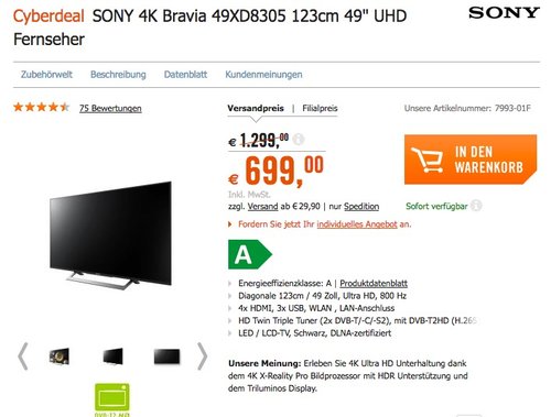 SONY 4K Bravia 49XD8305 123cm 49" UHD Fernseher  - jetzt 21% billiger SONY 4K Bravia 49XD8305 123cm 49" UHD Fernseher  - jetzt 21% billiger